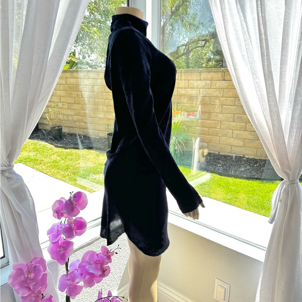 $750 Nili Lotan Navy Blue Velvet Mock Neck Keyhole Dress Sz S Small Long Sleeve - Picture 4 of 8